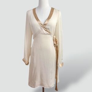 Intimissimi Womens S Cream Sheer Wrap Robe Dress Satin Trim Lightweight